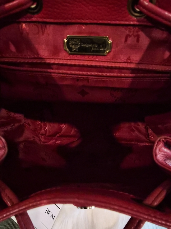 MCM Red Leather Drawstring Backpack with Gold Hardware main image 4
